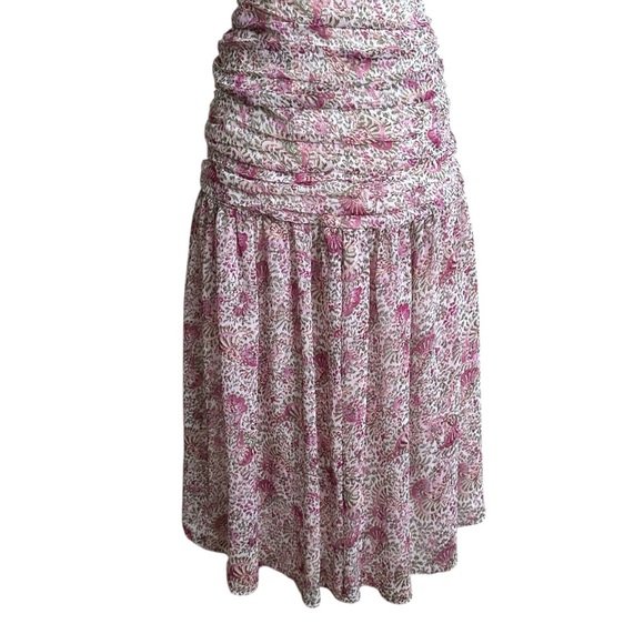 ANN TAYLOR Floral Chiffon Ruched Flare MIDI Dress Surplice Neck Cottagecore 8P‎ - Picture 9 of 16